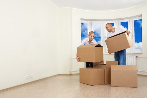 Packed boxes and furniture ready for removals in Westcombe Park