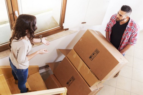 Careful packing materials and labelled boxes for relocation